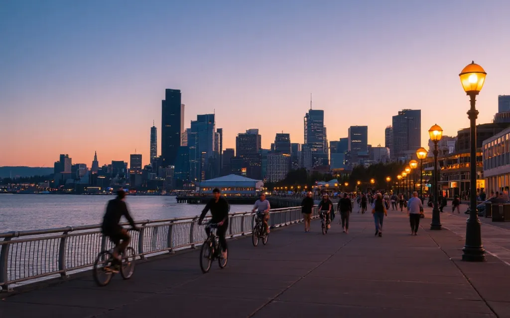 西雅图城市步行与骑行的观赛日氛围
